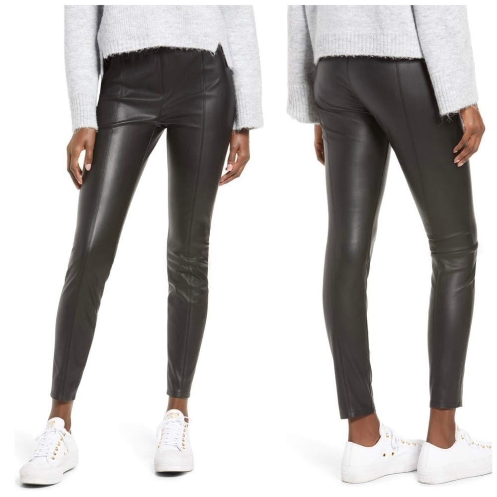 BLANK NYC Night Walks Faux Leather Pull On Black Leggings Size 24 NWT